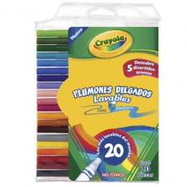 MARCADORES CRAYOLA DELGADOS LAVABLES 20 PIEZAS - Envío Gratuito