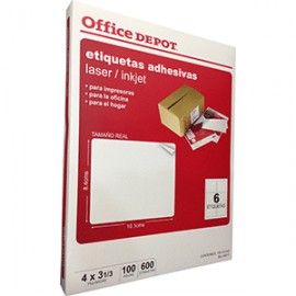 ETIQUETA LASER INKJET 4X3 1/3 OFFICE DEPOT C/600 - Envío Gratuito