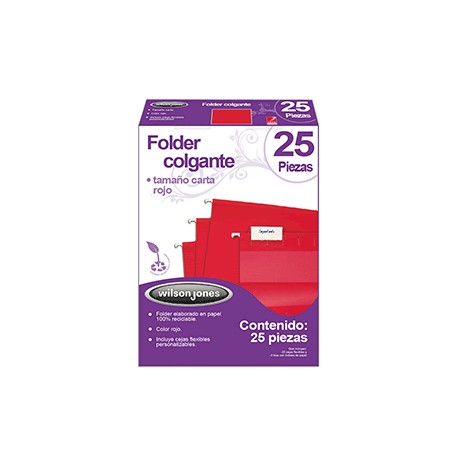 FOLDER COLGANTE WILSON JONES CARTA ROJO CON 25 PZ - Envío Gratuito