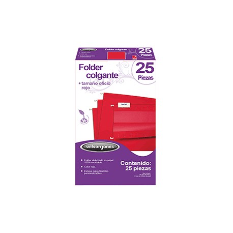 FOLDER COLGANTE WILSON JONES OFICIO ROJO 25PZS - Envío Gratuito