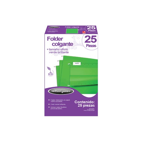 FOLDER COLGANTE WJ OFICIO VERDE BRILLANTE 25 PZ - Envío Gratuito