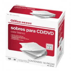 SOBRES PARA CD/DVD OFFICE DEPOT BLANCOS 100 PIEZAS - Envío Gratuito