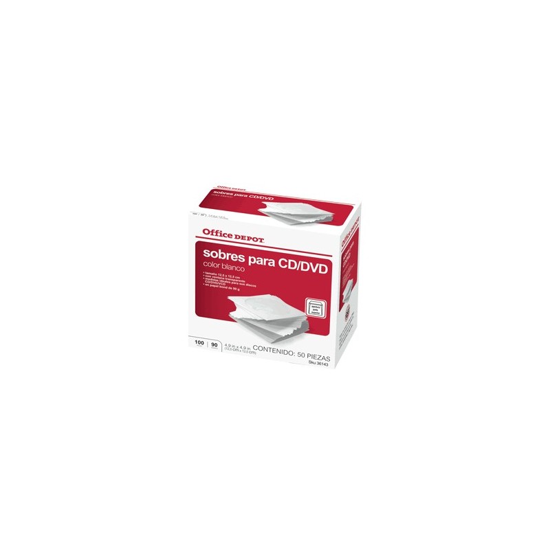 SOBRES PARA CD/DVD OFFICE DEPOT BLANCOS 100 PIEZAS