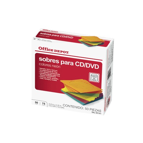 SOBRES PARA CD/DVD OFFICE DEPOT VARIOS COLORES 50 - Envío Gratuito