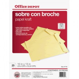 SOBRE DE PAPEL OFICIO OFFICE DEPOT CON BROCHE 25PZ - Envío Gratuito