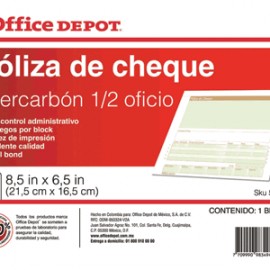 POLIZA CHEQUE 1/2 OFICIO OFFICE DEPOT CON 25 PIEZA - Envío Gratuito