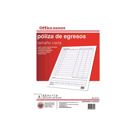 POLIZA EGRESOS 50 HOJAS OFFICE DEPOT - Envío Gratuito