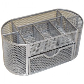 ORGANIZADOR OVALADO CON CAJON METAL MESH PLATA - Envío Gratuito