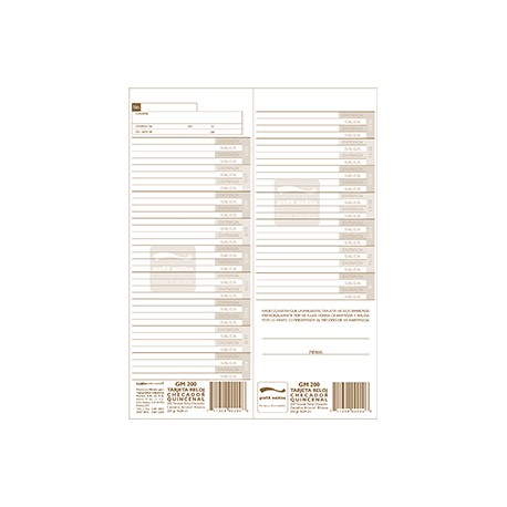 TARJETA PARA RELOJ CHECADOR GRAFIX QUINCENAL - Envío Gratuito