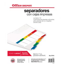 SEPARADORES INDICEOFFICE DEPOT 5 DIV NUMERADO - Envío Gratuito