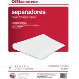 SEPARADORES INDICE OFFICE DEPOT 5 DIVISIONES TRANS - Envío Gratuito