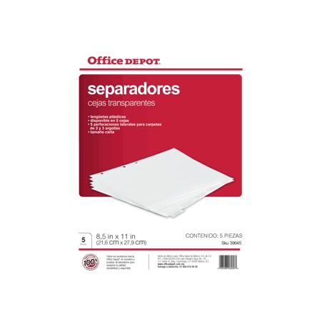 SEPARADORES INDICE OFFICE DEPOT 5 DIVISIONES TRANS - Envío Gratuito