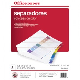 SEPARADORES INDICES OFFICE DEPOT 8 DIV. COLOR - Envío Gratuito