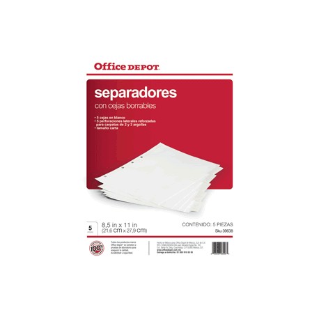 SEPARADORES INDICE OFFICE DEPOT 5 DIVISIONES - Envío Gratuito