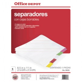 SEPARADORES INDICE OFFICE DEPOT 5 DIVISIONES - Envío Gratuito