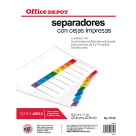 SEPARADORES INDICE OFFICE DEPOT 8 DIV NUMERADO - Envío Gratuito