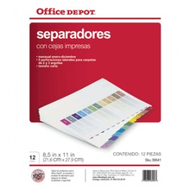 SEPARADORES INDICE OFFICE DEPOT ENE/DIC COLOR OD - Envío Gratuito