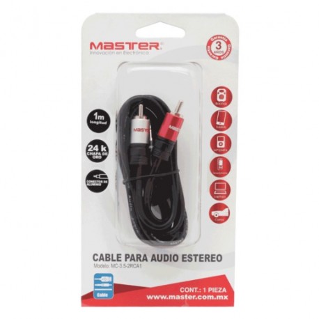 CABLE 3.5MM A RCA MASTER (1 MT) - Envío Gratuito