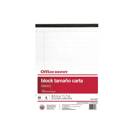 BLOCK TAMANO CARTA 8.5X11.7 BLANCO OFFICE DEPOT - Envío Gratuito