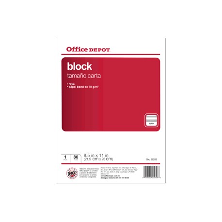 BLOCK CARTA OFFICE DEPOT 80 HOJAS RAYA - Envío Gratuito