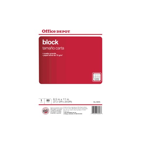 BLOCK CARTA OFFICE DEPOT 80 HOJAS CUADRO GRANDE - Envío Gratuito