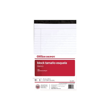 BLOCK TAMANO ESQUELA 5 X 8 RAYADO OFFICE DEPOT - Envío Gratuito