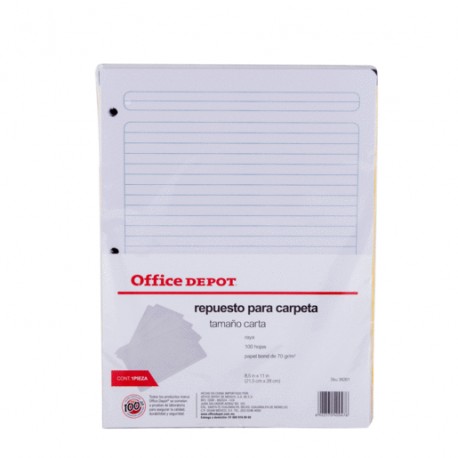 HOJAS P/CARPETA CARTA OFFICE DEPOT 100H RAYA