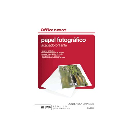 PAPEL FOTOGRAFICO 8.5 X 11 20 HOJAS OFFICE DEPOT - Envío Gratuito