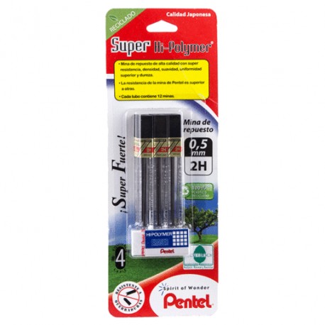 MINAS 0.5 MM 2H SUPER HI POLYMER PENTEL B/3 - Envío Gratuito