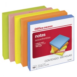 NOTAS AUTOADHERIBLES NEON 3X3 OFFICE DEPOT - Envío Gratuito