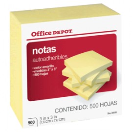 NOTAS AUTOADHERIBLES AMARILLO 3X3 OFFICE DEPOT - Envío Gratuito