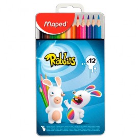 LAPICES COLOR CAJA METAL RABBIDS C/12 - Envío Gratuito